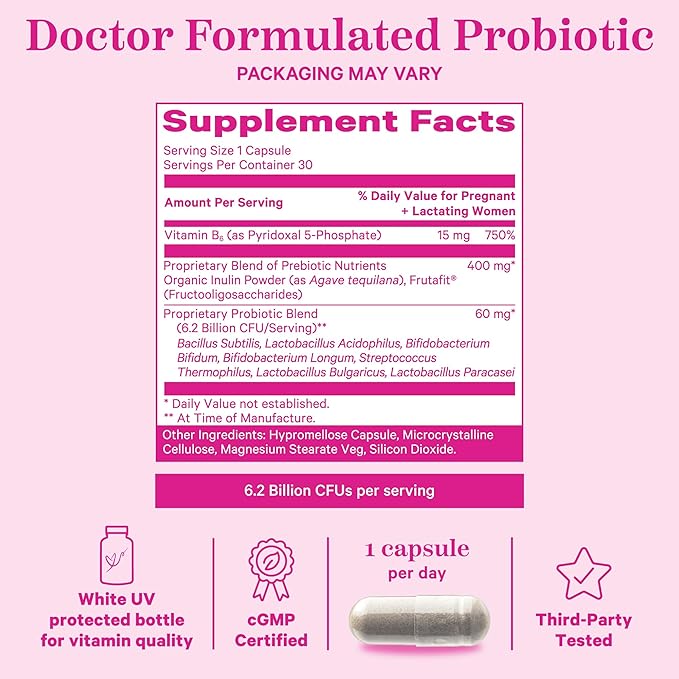 Pink Stork Prenatal Probiotics for Women B6 and 30 Capsules