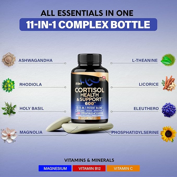 Cortisol Supplement for Women - Natural Based Hormone Balance - Ashwagandha | Rhodiola | Holy Basil | L-Theanine - Mood, Focus & Sleep Support - Made in USA - Vegan, Non-GMO - 120 Capsules for 4 Month