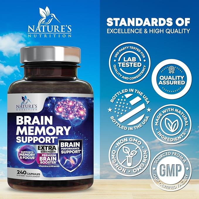 Brain Supplements for Memory and Focus - 40 Nootropics & Vitamins to Support Mental Alertness, Clarity & Concentration, Brain Health Cognitive Memory Pills, B6, B12, Phosphatidylserine - 240 Capsules