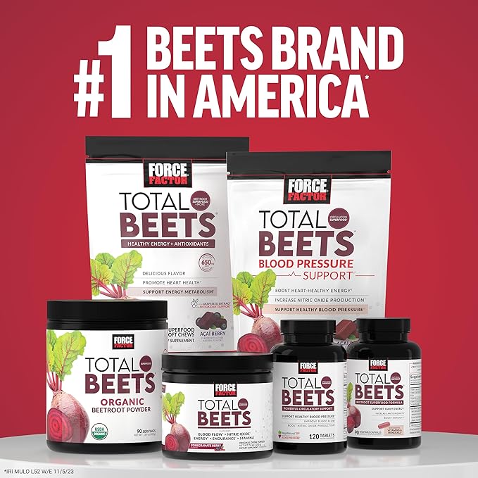 Force Factor Total Beets Ultimate Heart Health Blood Pressure Support with CoQ10, Beet Root Powder, Grape Seed Extract, Blood Pressure Supplement for Circulation, Black Cherry, 30 Servings