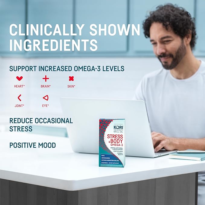 Kori Stress & Body Adaptogen Supplement Ashwagandha/Omega-3 Fatty 80 softgels