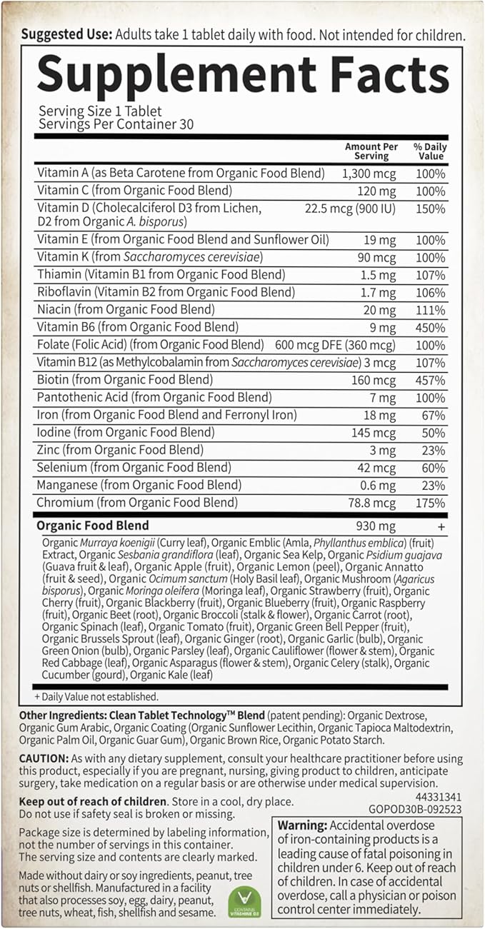 Garden of Life Organics Prenatal Vitamin: B6, B12, B12, D3 D3 – 30 Day