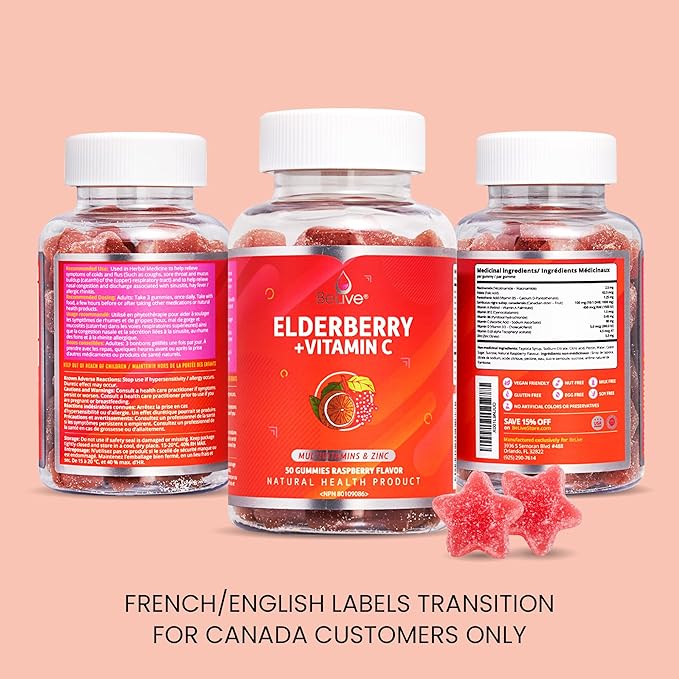 BeLive Elderberry Gummies with Zinc and B12 - 50 Ct