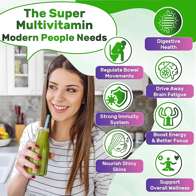 Super Greens Gummies, Greens Superfood Powder Alternative w/Spirulina, Chlorella, Prebiotic Fiber, Probiotic, Fruit Veggie, Daily Greens Vegetable for Digestive & Gut Health, Immunity, Focus, 120 Cts
