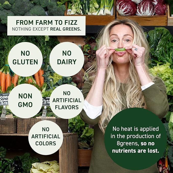 8Greens Supergreens Tablets | Super Greens Powder Superfood Tablet, Metabolism Immunity & Focus, Daily Greens Effervescent Tablets, Organic: Aloe Vera, Spirulina, Chlorella, Energy, 30 Servings