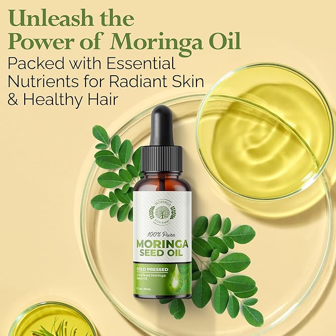 Moringa Seed Oil – 100% Pure, Cold-Pressed & Virgin, Unrefined Non-GMO Vegan Oil, Ultra-Hydrating Moisturizer for Dry Skin, Damaged Hair & Body, Anti-Aging, Ideal Carrier Oil