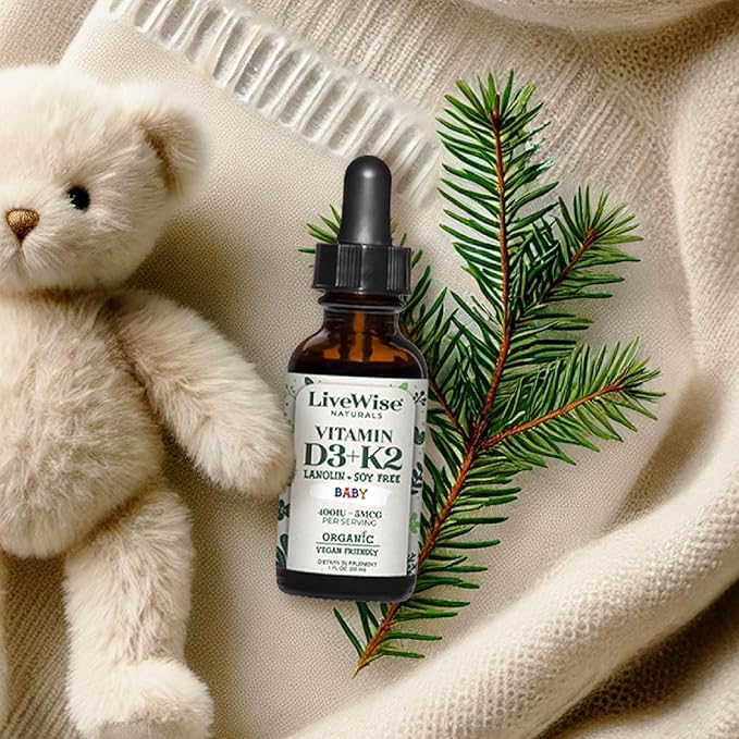 Vitamin D3 and Vitamin K2 Liquid Drops – Baby Vitamin D Drops for Infants w/ Vitamin K for Optimal Absorption – Vitamin D3 K2 Supplement w/ Organic MCT Oil Supports Healthy Bones, Brain, Immune System