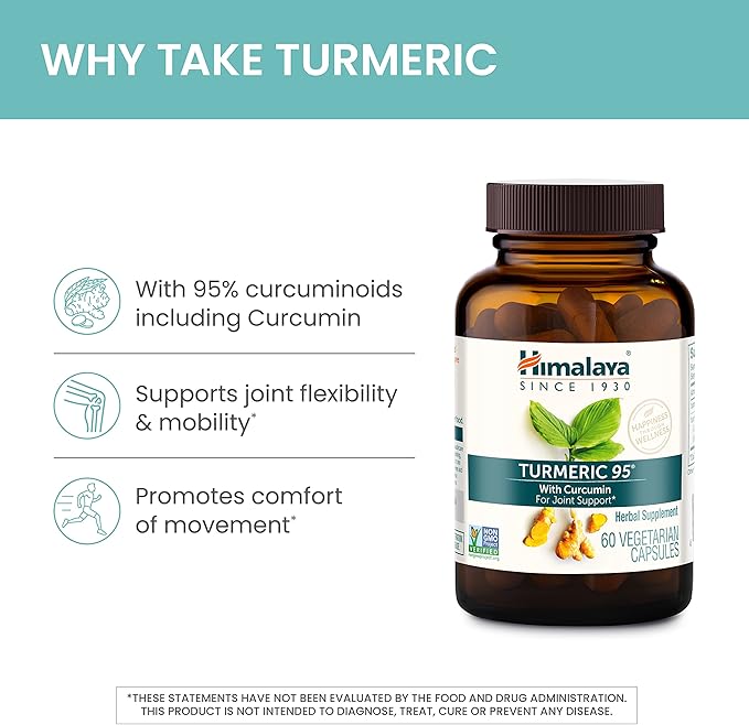 Himalaya Turmeric 95 Supplement with Curcumin/Curcuminoids, 600 mg, 60 Capsules, 60 Day