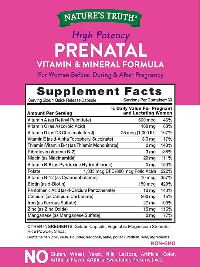 Nature's Truth Prenatal Vitamins With Folic Acid 60 Capsules