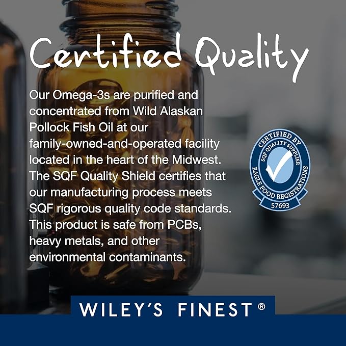 Wiley's Finest Wild Alaskan Fish Oil 720mg EPA Omega-3s for 60 Softgels (30 Prenatal