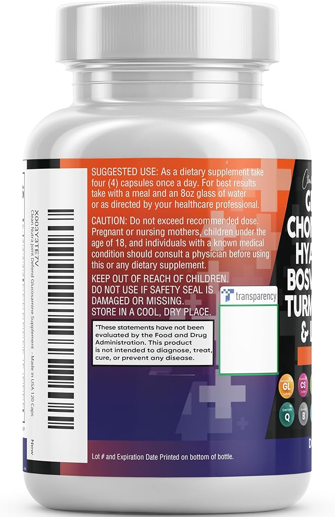Clean Nutraceuticals Glucosamine Chondroitin MSM Turmeric 3 Pills 120 Count