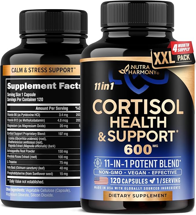 Cortisol Supplement for Women - Natural Based Hormone Balance - Ashwagandha | Rhodiola | Holy Basil | L-Theanine - Mood, Focus & Sleep Support - Made in USA - Vegan, Non-GMO - 120 Capsules for 4 Month