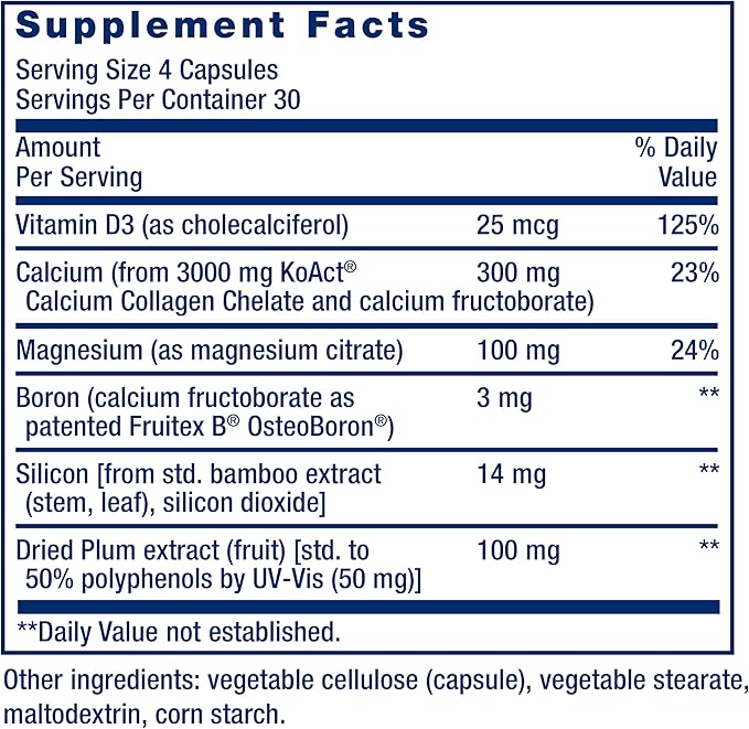 Life Extension Bone Strength Collagen Formula, D3, magnesium 120 capsules
