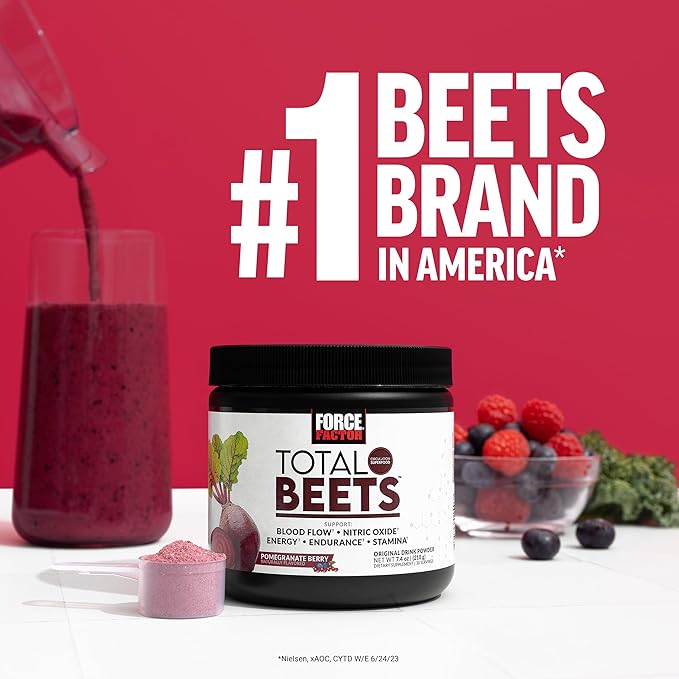 FORCE FACTOR Total Beets Superfood Beet Root Powder 2-Pack, Nitrates to Support Circulation, Blood Flow, Nitric Oxide, Energy, Endurance, Stamina, Cardiovascular Heart Health Supplement, 60 Servings