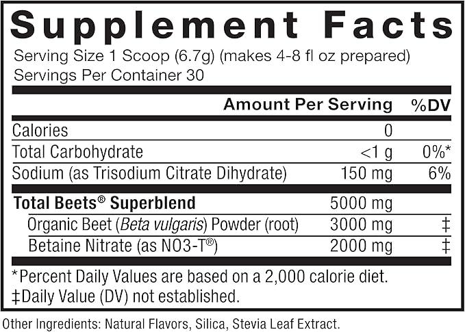 Force Factor Total Beets Delicious Superfood Powder with Nitrates to Support a Healthy Heart, Circulation, Blood Flow, Nitric Oxide, Energy, Stamina, & Cardiovascular Heart Health, 30 Servings