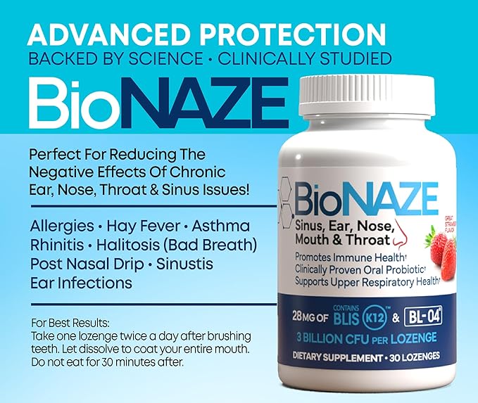 Oral Probiotic K12 & BL-04 for Sinus, Tonsil Stones, Bad Breath, Post Nasal Drip, Throat, Mouth, Teeth & Gut - Improve Oral & Respiratory Health. Clinically Proven Oral Probiotic Strains 30 ct