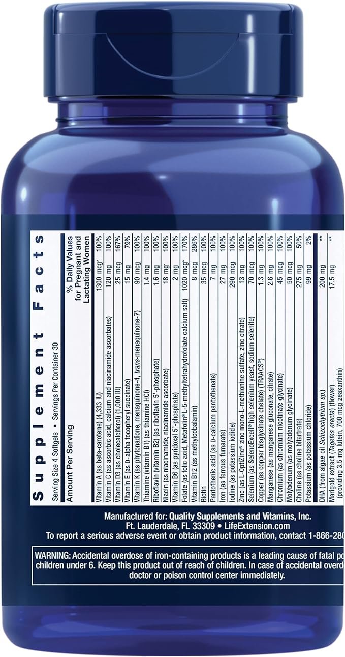 Life Extension Prenatal Advantage Supplement – -120 Softgels