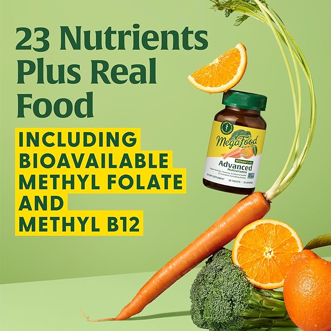 MegaFood Women's 40+ Advanced Multivitamin for Women - Dr Formulated - Vitamin B, Vitamin D3, Vitamin K2 & Choline - Energy Metabolism; Brain Health & Bone Health - Vegetarian - 60 Tabs (30 servings)