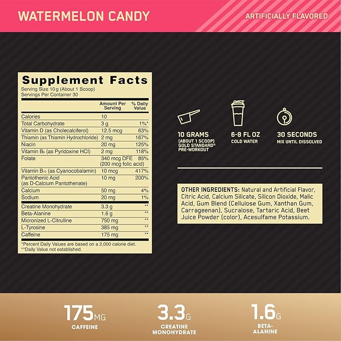 Optimum Nutrition Gold Standard Pre-Workout, Vitamin 30 Servings
