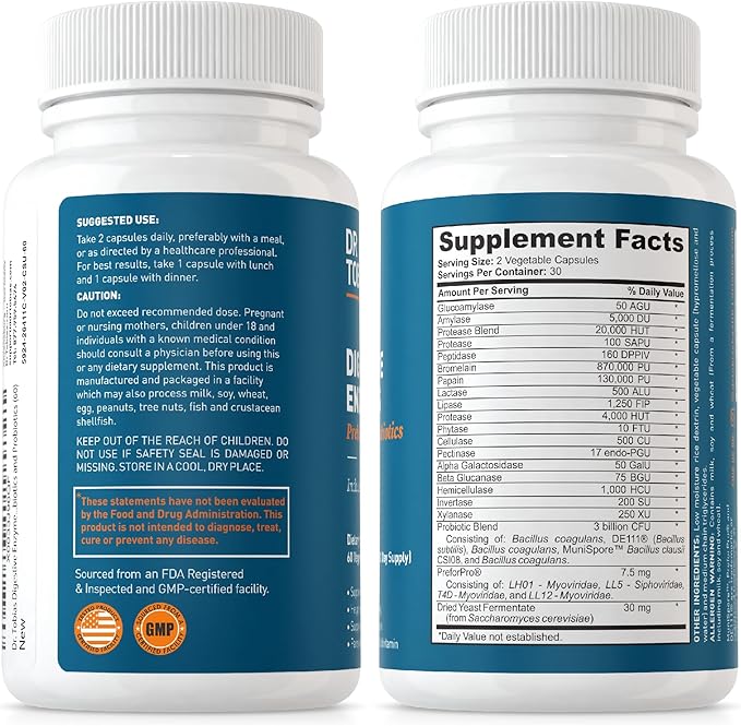Dr. Tobias Digestive Enzymes with Probiotics, 60 Capsules, 30 Servings (2 Daily)