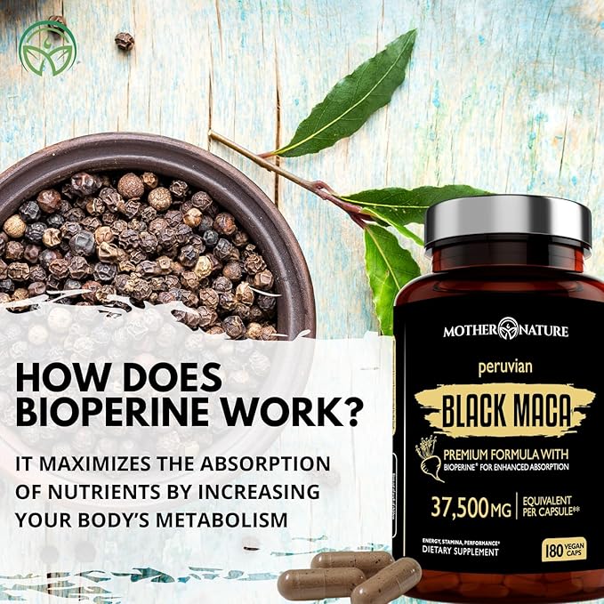Organic Black Maca Root Extract Highest 50:1, 37,500mg, 37,500mg, 6 6 Month