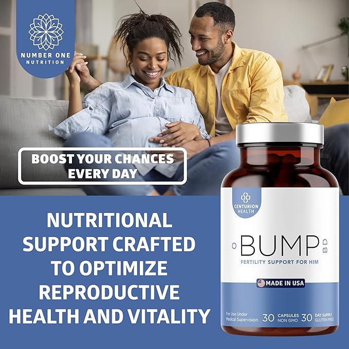 Bump BD, Natural Fertility Supplement for Men, Male Prenatal Vitamins with Selenium, CoQ10, L-Methylfolate, Folinic Acid, DHA + EPA to Support Hormonal Balance & Motility, 30 Caps