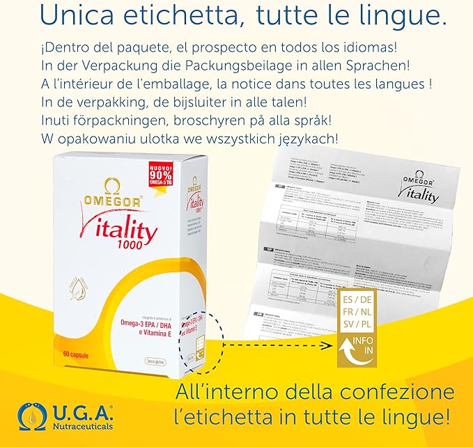 OMEGOR® Vitality 1000 with 90% Omega-3 5-Star Certified 2006. EPA 535mg and 268mg per 2 Capsules. 90% Triglyceride 60 Capsules