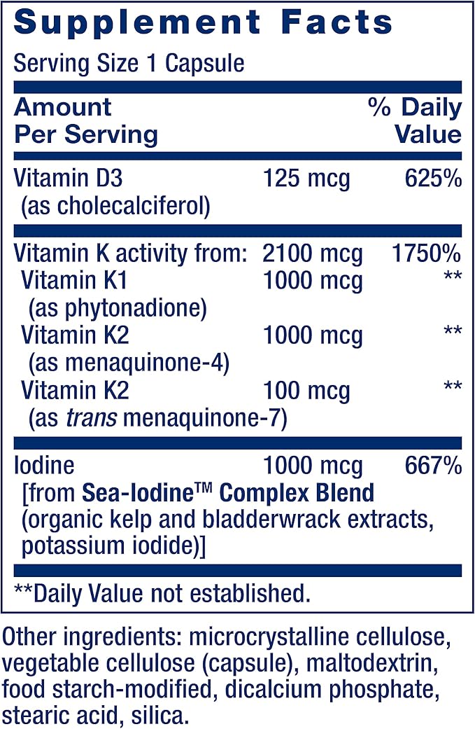 Life Extension Pregnenolone Hormone Balance 100mg, D3 K1 K1 K2 K2 Iodine 60 Capsules