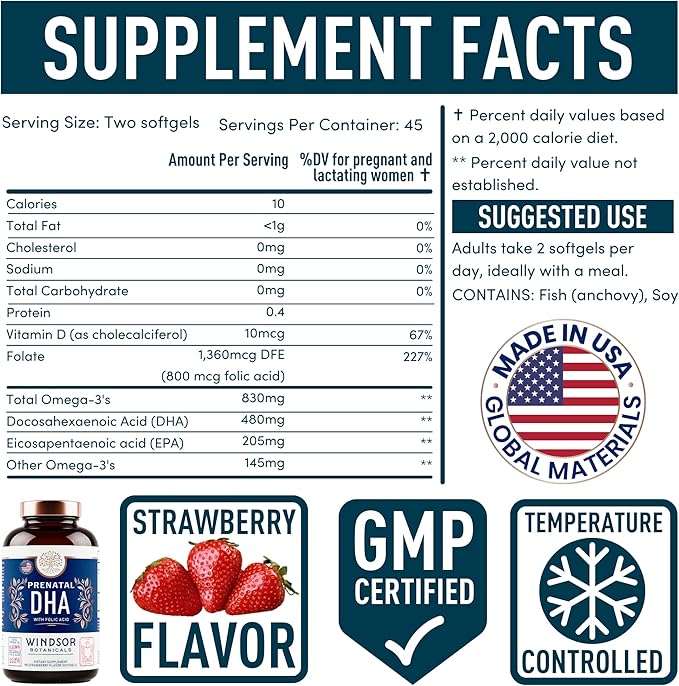 Prenatal Vitamins with DHA and Folic Acid Omega-3s D3 D3 Prenatal 90 Strawberry
