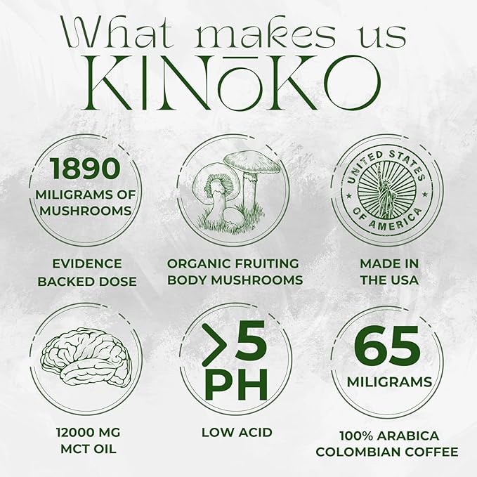 Mushroom Coffee with MCT Oil Blend of 7 Adaptogenic Mushrooms Enhanced Focus, Energy – Instant Creamy Coffee Mix Premium Quality, Crafted in the USA Kinoko Mushroom Coffee