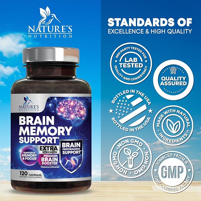 Brain Supplements for Memory and Focus - 40 Nootropics & Vitamins to Support Mental Alertness, Clarity & Concentration, Brain Health Cognitive Memory Pills, B6, B12, Phosphatidylserine - 120 Capsules
