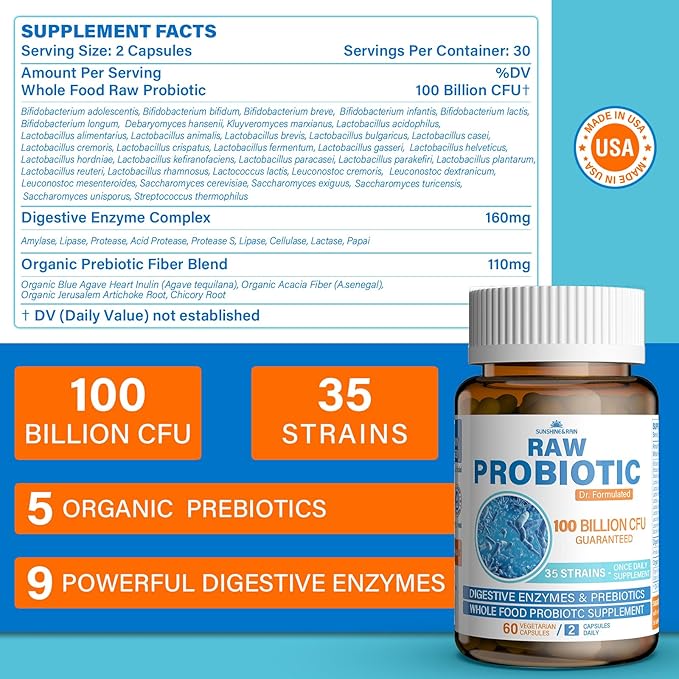 Raw Probiotics for Women & Men 100 Billion 35 Strains, 60 Vegan