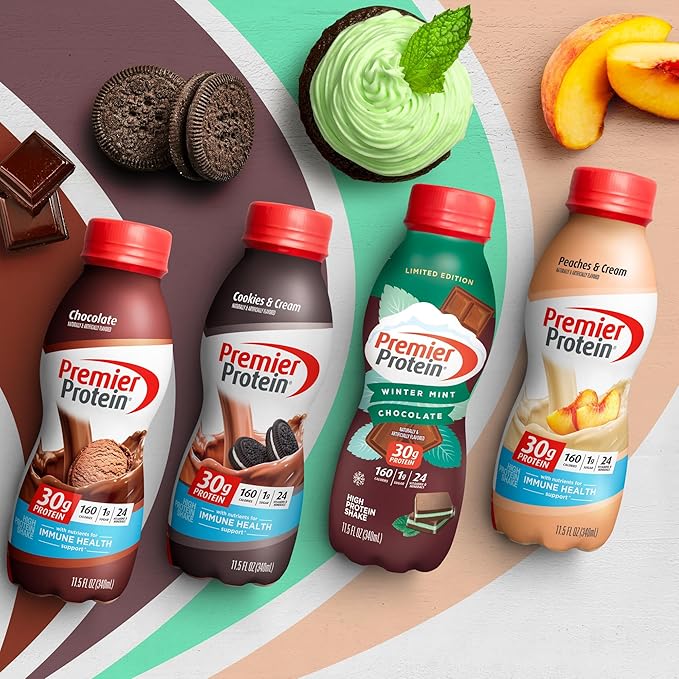 Premier Protein Shake, Winter Mint Chocolate, 30g Protein 1g Sugar 24 Vitamins 11.50 fl 12)