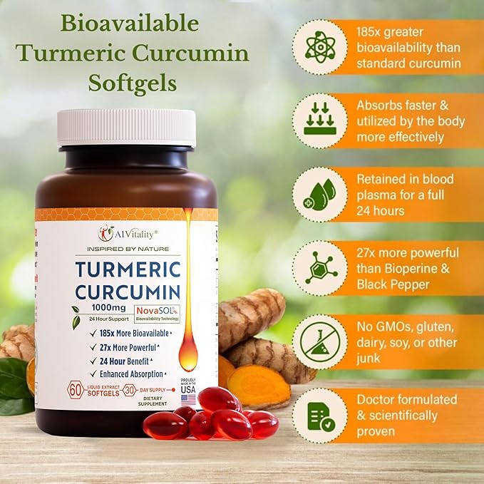 Turmeric Curcumin NovaSOL 1000mg 185x Bioavailable
