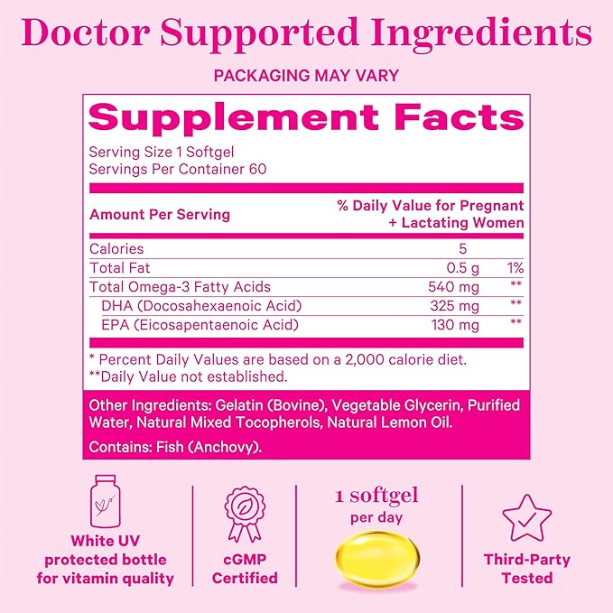 Pink Stork Prenatal DHA 540 mg 3 Fish 60 Softgels