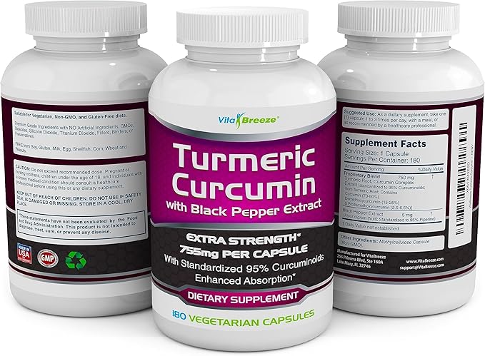 Turmeric Curcumin Complex with Black Pepper Extract 755mg per 180 Veg. 95% Standardized