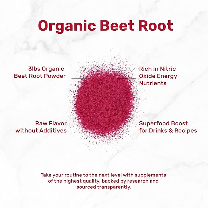 Organic Beet Root Powder, 3lbs – Raw Superfood Vegetable – Natural Nitric Oxide Supplement – Supports Pre Workout Energy, Heart, & Immune Health – Non-GMO, Vegan