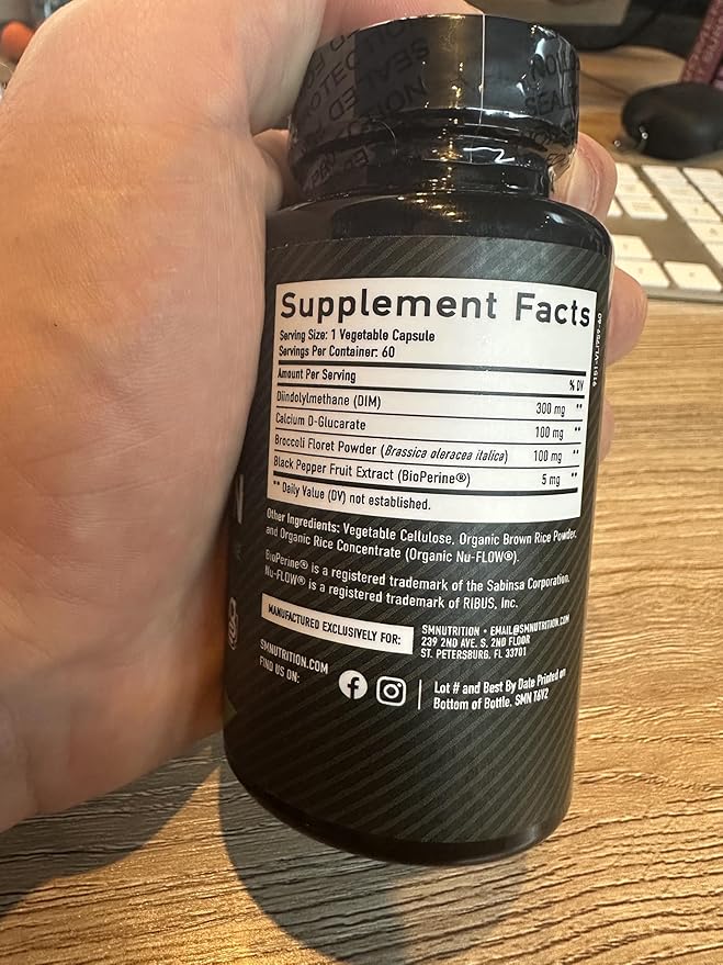 DIM 300mg For Men, Estrogen Blocker & Aromatase Inhibitor | Extra Strength Men’s Hormone Balance & Wellness Support Supplement with Diindolylmethane Plus CDG & Sulforaphane | Gluten-Free | 60 Ct.