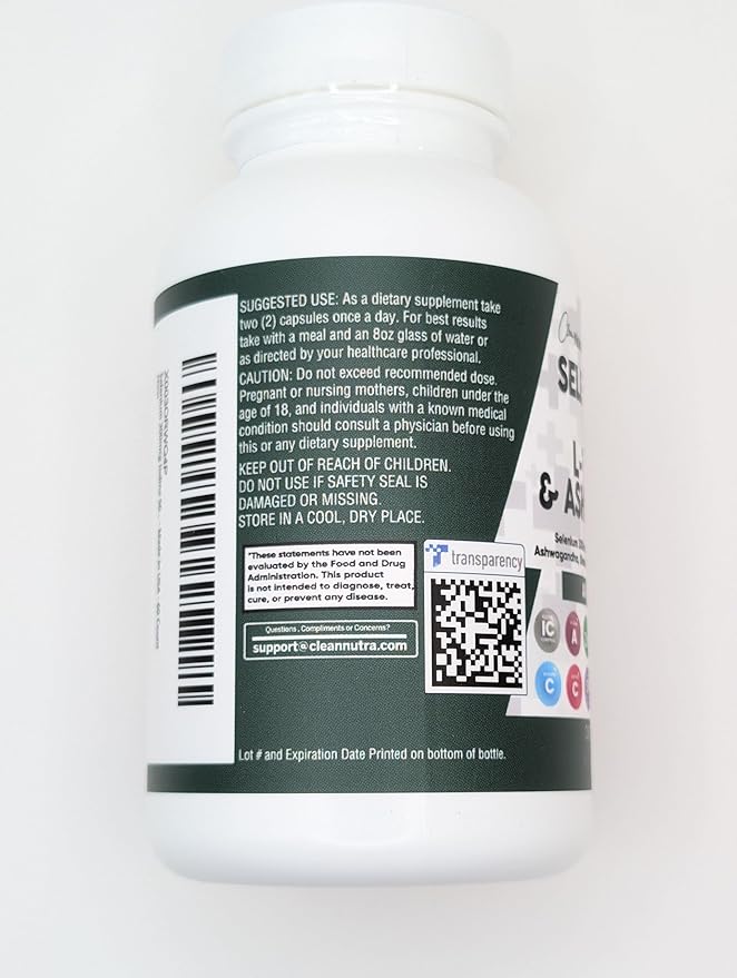 Clean Nutraceuticals Selenium 300mcg Zinc 50mg Iodine 500mcg L Tyrosine 500mg Ashwagandha - Thyroid Support Supplement for Women & Men w/Bladderwrack, Turmeric, Kelp, Schisandra - 60 Capsules
