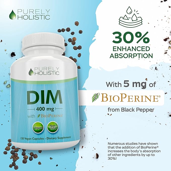 DIM Supplement 400mg Plus Bioperine - 150 Vegan Capsules - 5 Month Supply - Hormone Balance for Women & Men - High Strength Diindolylmethane