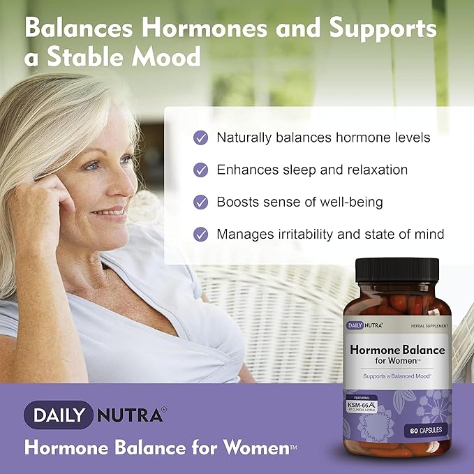 Hormone Balance - Women's Serotonin Supplement - KSM-66 Ashwagandha, Dong Quai, Chaste Tree Berry, Rhodiola, & Cocoa Bean Extracts - for Female Hormones, PMS, Menopause (60 Capsules)