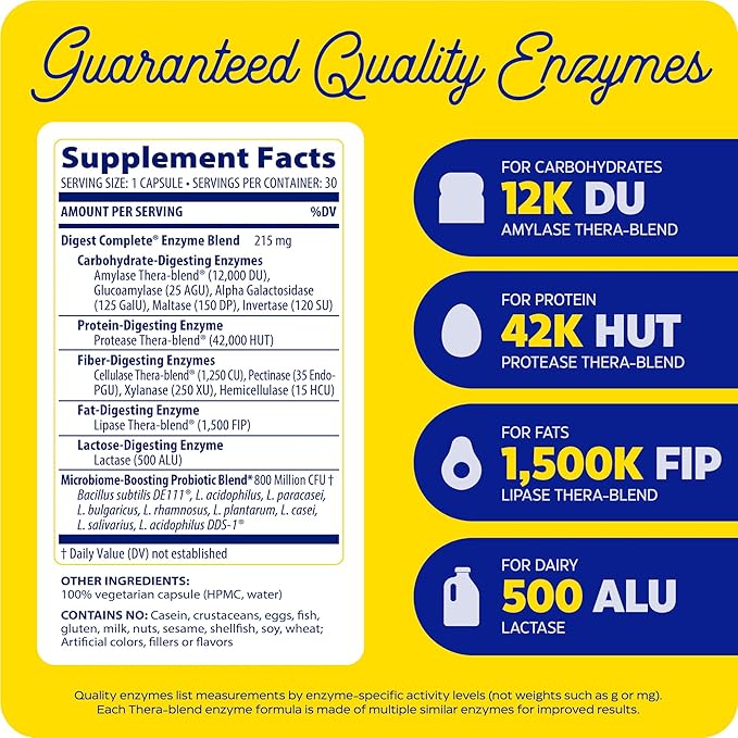 Enzymedica, Digest Complete + Probiotics, Full-Range, 800 Million 30 Count