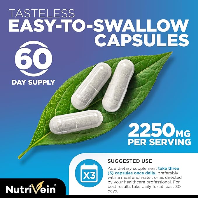 Nutrivein Multi Collagen Pills 2250mg - 180 Collagen Capsules - Type I, II, III, V, X, Anti-Aging, Healthy Joints, Hair, Skin, Bones, Nails, Hydrolyzed Protein Peptides for Woman and Men