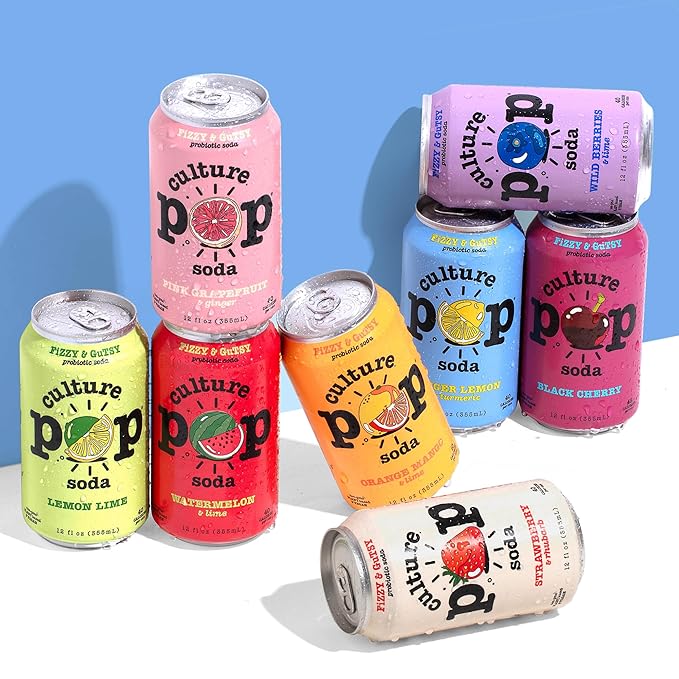 Culture Pop Soda, Ginger Lemon & Turmeric, Probiotic Low Sugar Soda, Sparkling Juice Alternative, Non-GMO, Kosher, Gluten-Free, No Stevia (12pk)