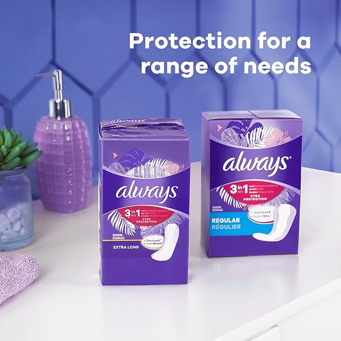 Always 3-in-1 Xtra Protection, Daily Liners 48 Count 3 Packs (144 Count