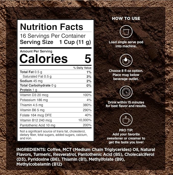 Genius Vanilla Keto Coffee Pods by VitaCup w/MCT Oil, Turmeric, B Vitamins, & D3 for Energy & Focus in Recyclable Single Serve Pod Compatible with K-Cup Brewers Including Keurig 2.0, 16 CT
