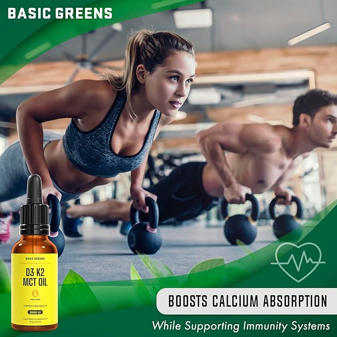 D3+K2 with MCT Oil - High Absorption Liquid Dietary Supplement, Drops for Bone, Heart & Immune Support, Non-GMO, Vegan-Friendly, 1 fl oz