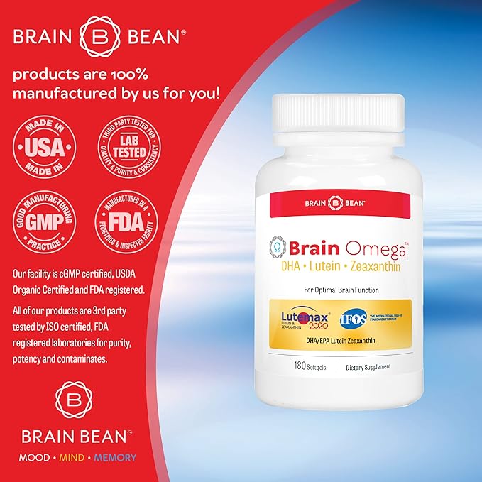 Brain Omega with Lutein & Zeaxanthin, 3 Plus 460 mg 90 mg 180 Softgels, 90 Servings