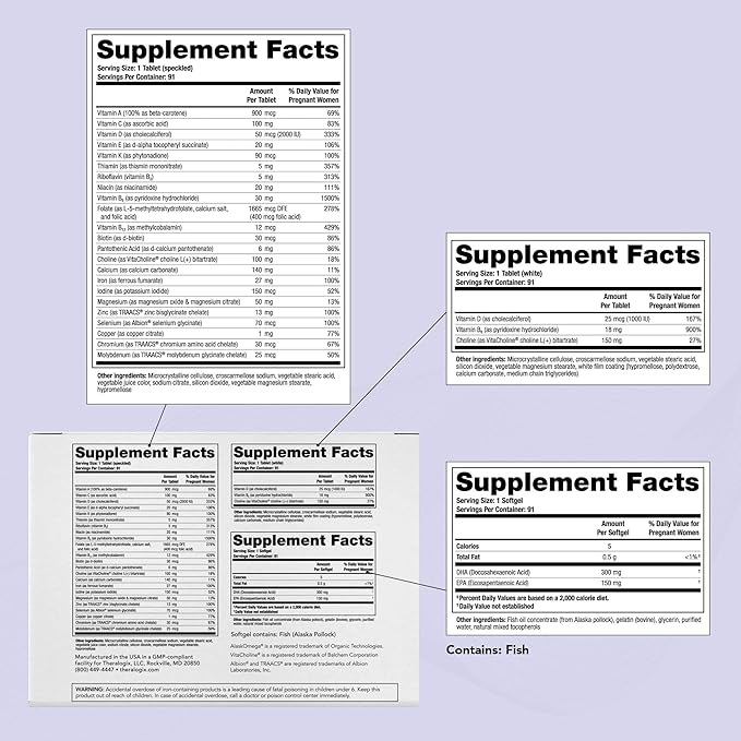 Theralogix TheraNatal Complete Prenatal Vitamin Supplement 91-Day Supply D3, Folate, B6 & 182 Tablets 91 Softgels