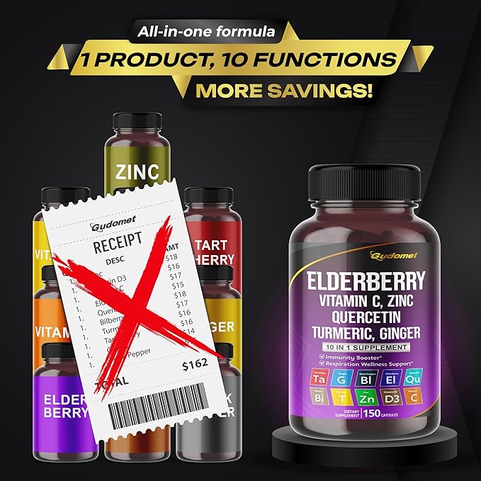 Elderberry Quercetin Bilberry Turmeric Tart Cherry D3 Zinc -150 Capsules-